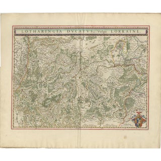 Hand-Colored Dutch Golden Age Map of Lorraine from Blaeu, 1642 For Sale