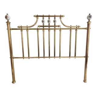 1970s Vintage Brass Queen Headboard With Rose Motif For Sale