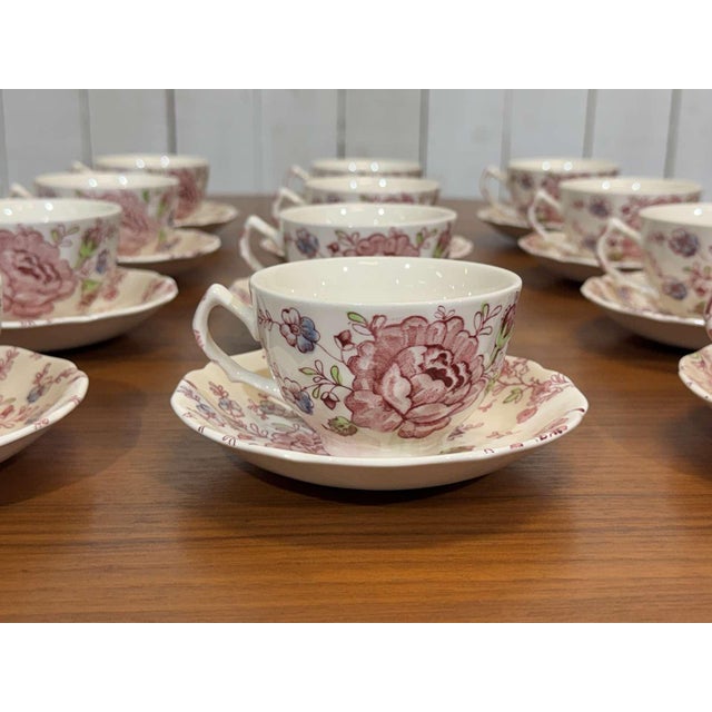 Rose Chintz Pattern Coffee and Tea Service for Twelve People in English Porcelain from Johnson Bros, Set of 12 For Sale - Image 5 of 8