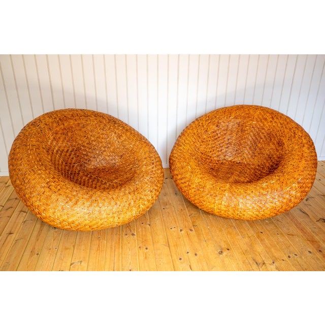 Mid-Century Modern Sculptural French Mushroom Lounge Chairs in Rattan, 1970s, Set of 2 For Sale - Image 3 of 18