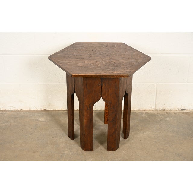 Stickley Brothers Style Antique Mission Arts & Crafts Pyrography Tabouret Side Table, Circa 1910 For Sale - Image 10 of 10