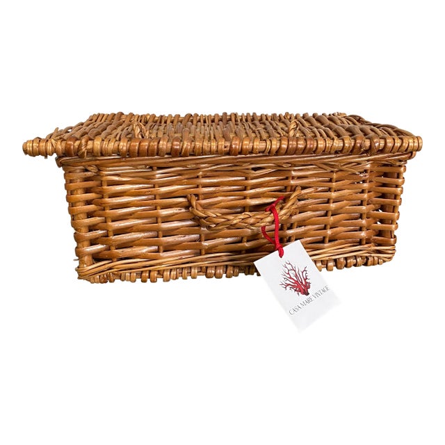 French Wicker Small Trunk For Sale