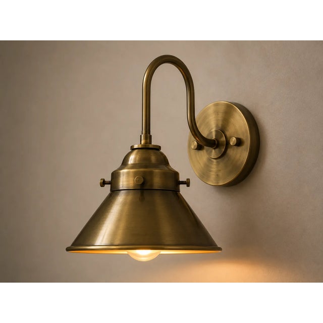 Not Yet Made - Made To Order Solid Brass Industrial Wall Sconce, Antique Brass Dome Shade, Farmhouse Bedroom Lighting For Sale - Image 5 of 11