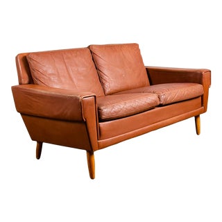 Mid Century Danish Modern Couch Sofa Svend Skipper Tan Loveseat Settee 2 Seat For Sale
