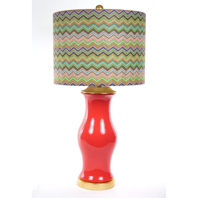 Pair Salmon Porcelain Tables Lamps With Giltwood Pedestals For Sale - Image 12 of 13