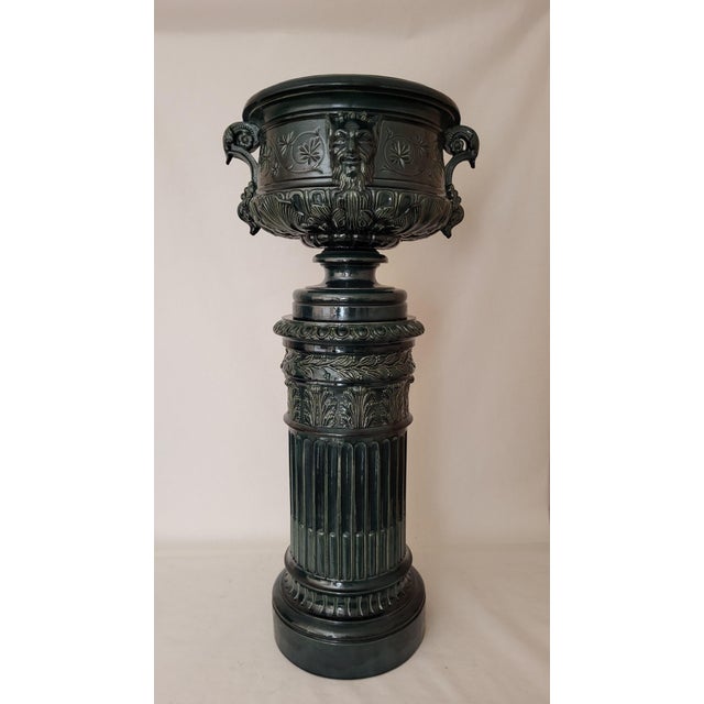Neoclassical stoneware column and planter by Johann Peter Gréber (1820-1898). Originally from Beauvais, this piece...