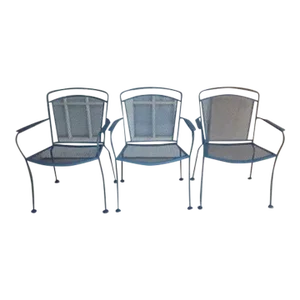 1950s Russell Woodard Style Sculpture Wire Vintage Patio Chairs - Set of 3