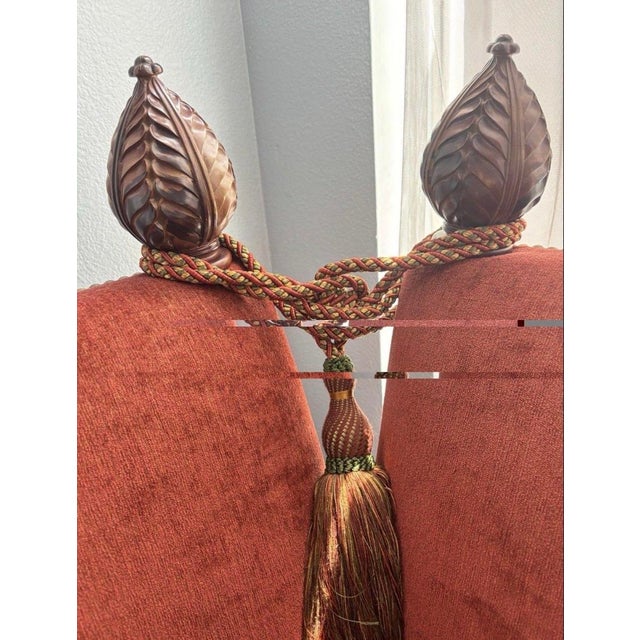 Red Vintage Rust Red Wingback Settee Sofa With Nailhead Trim & Carved Finials For Sale - Image 8 of 12