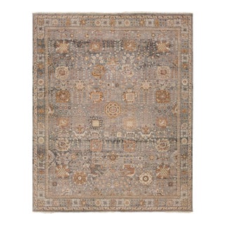 Modern Tabriz Style Wool Rug – Hand-Knotted Transition in Gray, Ochre & Taupe For Sale