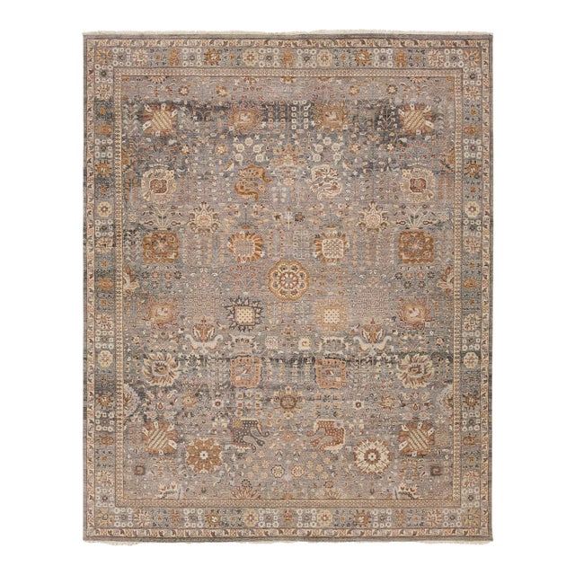 Modern Tabriz Style Wool Rug – Hand-Knotted Transition in Gray, Ochre & Taupe For Sale
