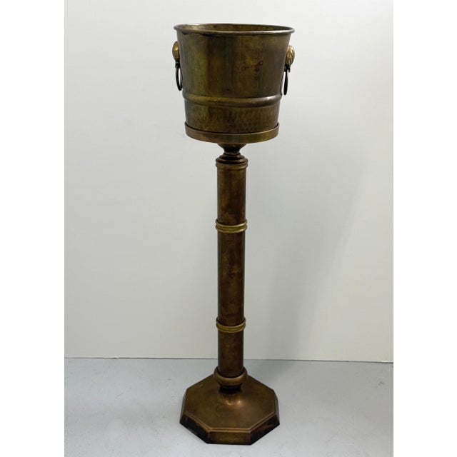 Brass 1970s Hollywood Regency Bamboo Brass Wine/Champagne Bucket on Stand For Sale - Image 8 of 10