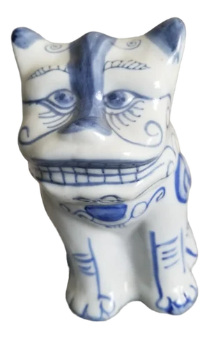 Vintage 1970s Woodward and Lothrop Asian Blue and White Delft Foo Dog Catchall