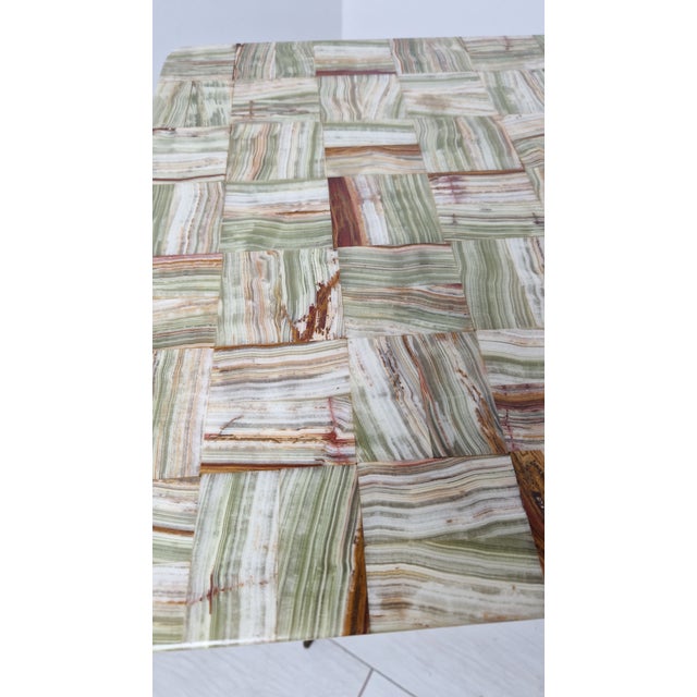 Brown Vintage Coffee Table in Brass and Wood with Marble Top, 1950 For Sale - Image 8 of 12