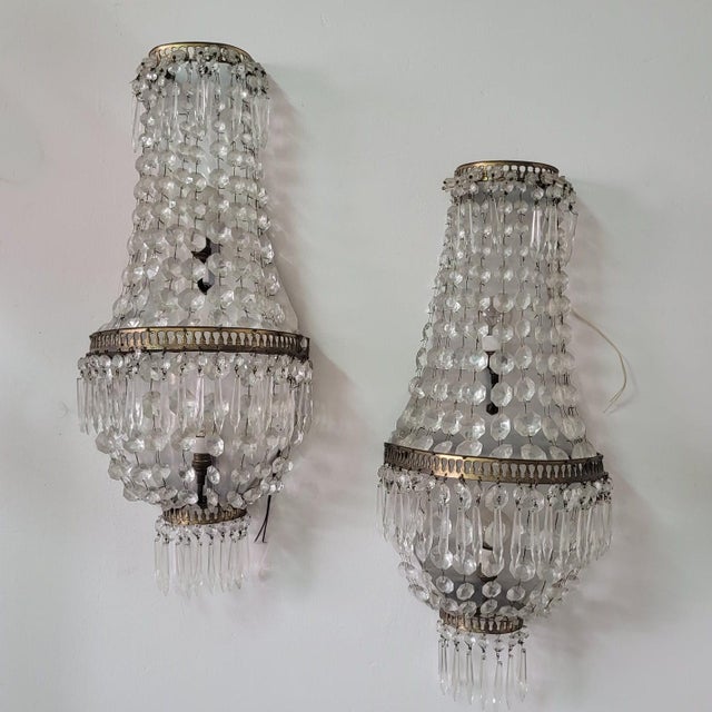 Brass Wall Lights with Louis XVI Glass Decorations, Set of 2 For Sale - Image 10 of 10