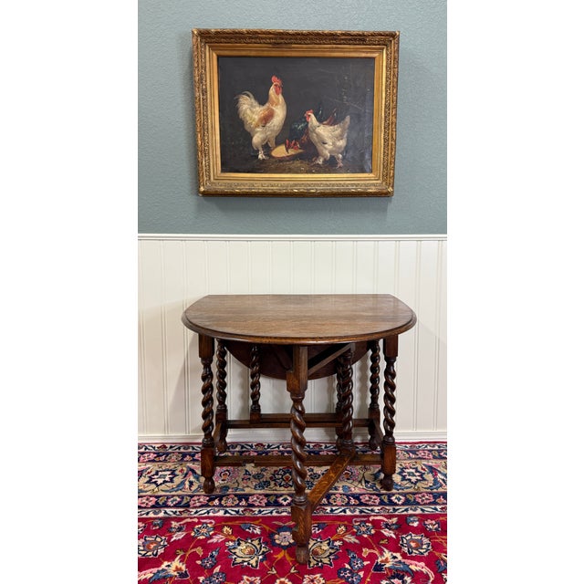 Antique English Table Drop Leaf Gateleg Barley Twist Oak Oval C. 1920-30s For Sale - Image 13 of 17