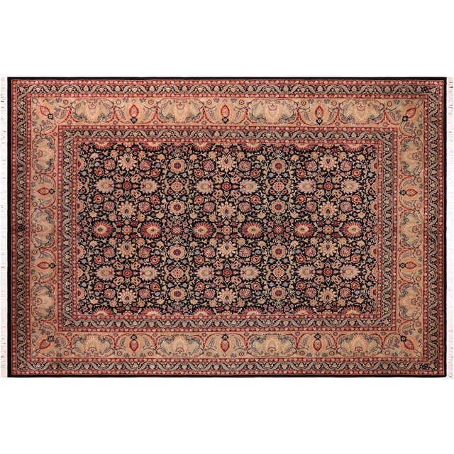 Black Boho Chic 1990's Floral Pak-Persian Black/Tan Wool Rug - 8'10'' X 12'4'' For Sale - Image 8 of 9