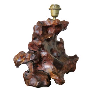 Large Brutalist Lamp in Olive Wood, Southeastern France, 1970s For Sale