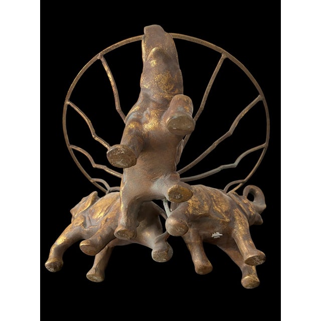 Metal 1980s Gilt Iron Bowl W Elephants For Sale - Image 7 of 8