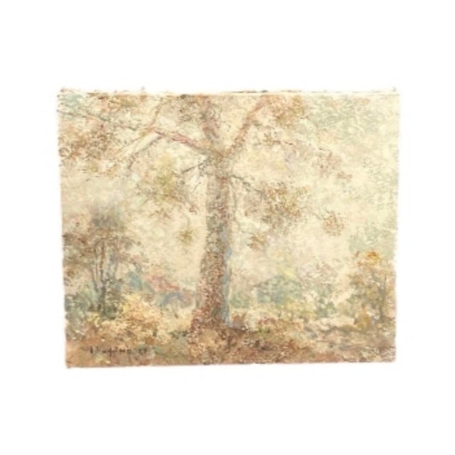 Traditional 1950s Painting: Woodland Landscape With Centered Tree and Impressive Texture For Sale - Image 3 of 12
