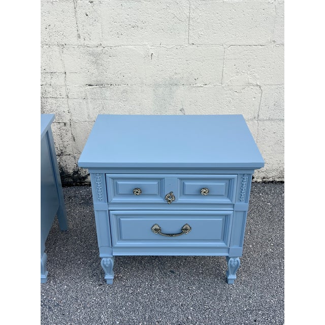 Pair of Mid-Century Blue Gray Lacquered Nightstands For Sale - Image 12 of 15