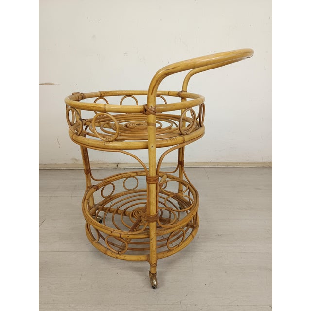 Vintage Rattan Serving Bar Cart, 1960s For Sale - Image 4 of 15