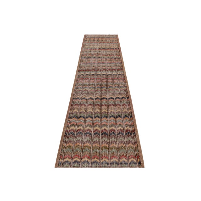 Rug & Kilim Vintage Turkish Runner in Brown With Colorful Chevron Patterns - Rug & Kilim For Sale - Image 4 of 8