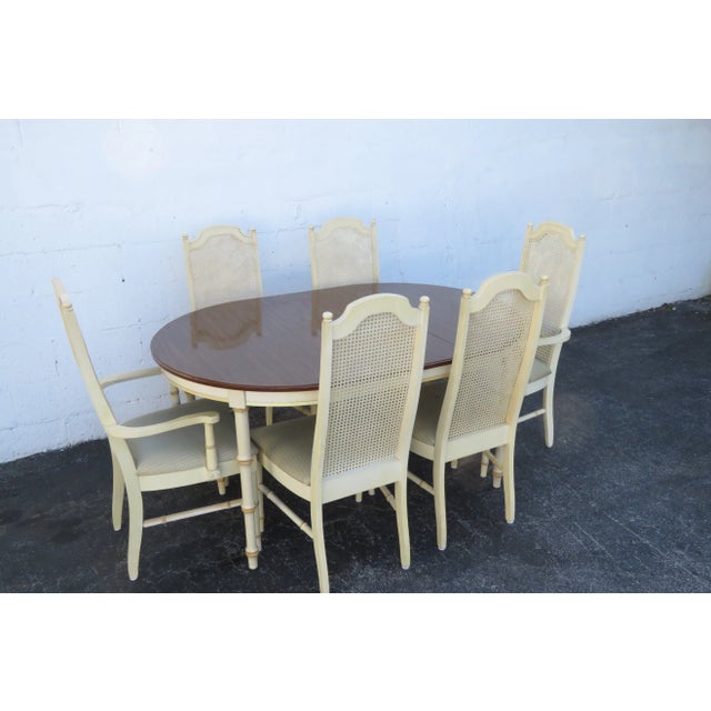 Late 20th Century Lenoir Hollywood Regency Faux Bamboo Two Tone Dining Table and Six Chairs For Sale - Image 5 of 13