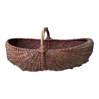 Early 20th Century American Splint Oak Gathering Basket For Sale