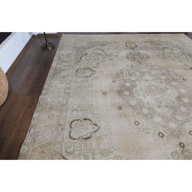 1970s Vintage Persian Handmade Wool Cotton Beige Area Rug For Sale In San Francisco - Image 6 of 11