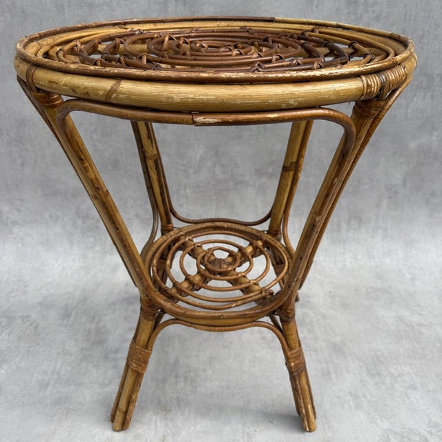 Vintage French Rattan Side Table, 1950s For Sale - Image 16 of 18