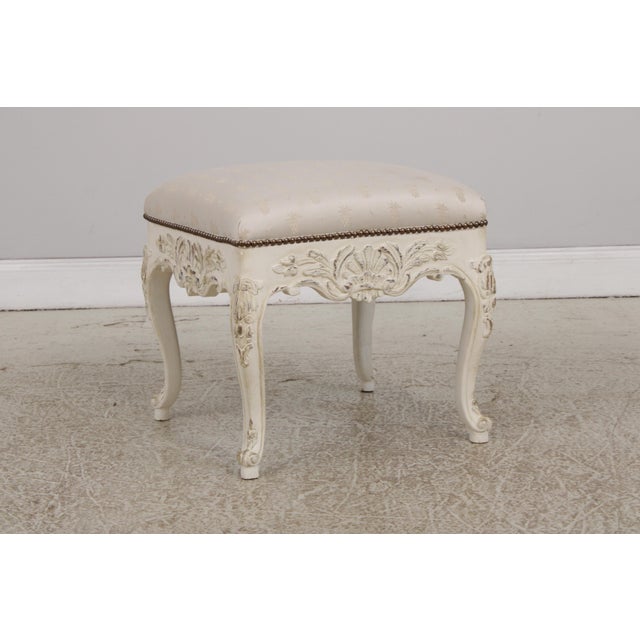 French Style Square Paint Decorated Ottoman or Stool For Sale - Image 4 of 13