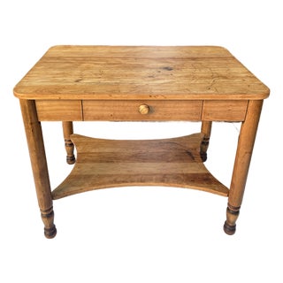Antique American Farmhouse Work Table With Drawer, Turned Legs For Sale