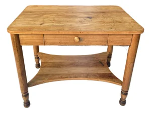Antique American Farmhouse Work Table With Drawer, Turned Legs