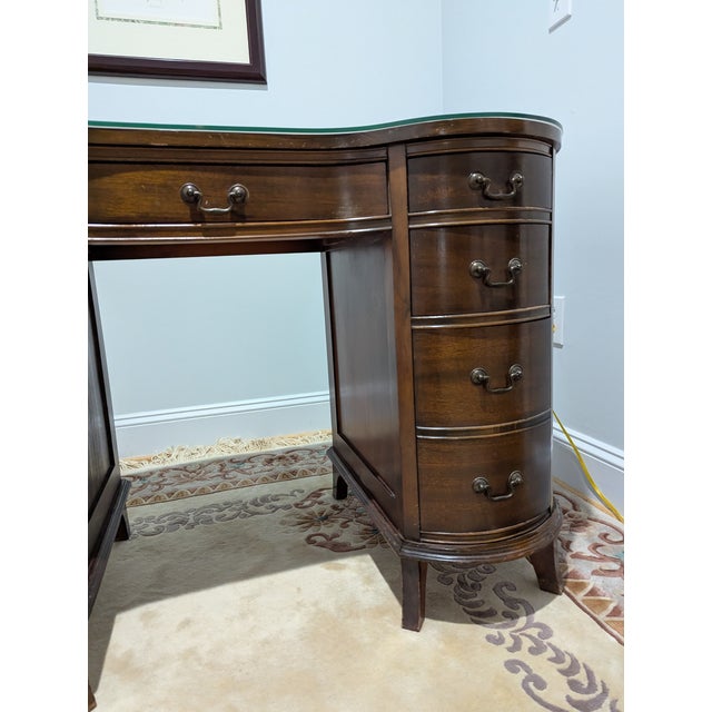 Vintage Kidney Shaped Double Pedestal Mahogany Desk For Sale - Image 11 of 18