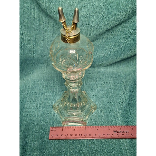 Victorian Antique Eapg Bullseye Fleur-De-Lis Glass Whale Oil Lamp Camphene Flint 1850s For Sale - Image 3 of 13