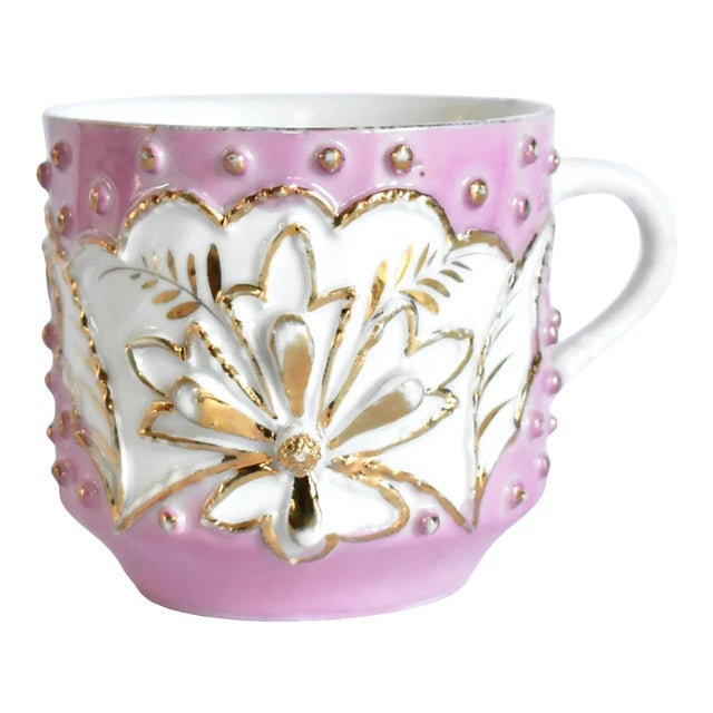 Antique German Porcelain Pink & Gilt Mustache Mug For Sale