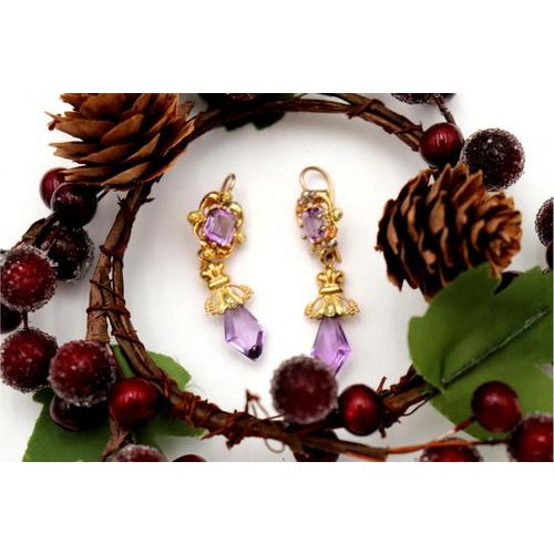 Gold Earrings with Amethysts, Set of 2 For Sale - Image 4 of 8