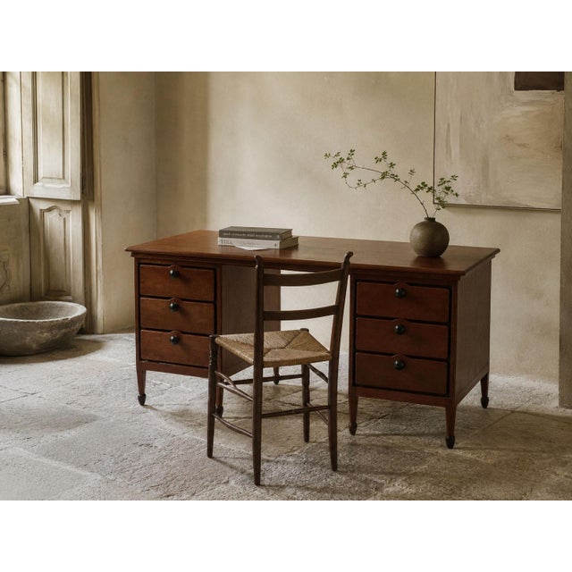 A substantial dutch oak pedestal desk by the renowned furniture manufacturer h. Pander & zonen of the hague, dating from...