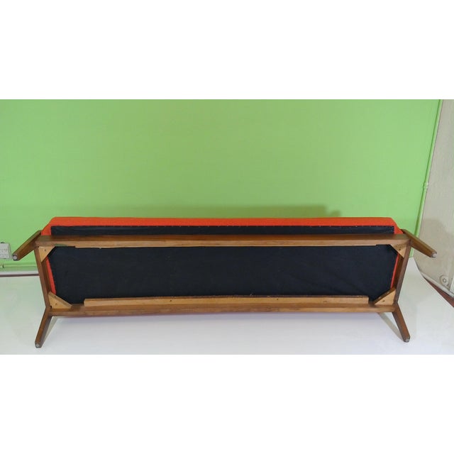 Orange Mid-Century Modern Orange Upholstered Narrow Sofa For Sale - Image 8 of 10