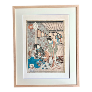 Japanese Woodblock Print Two Geisha’s by Kunisada 19th Century