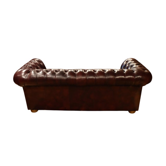 English Burgundy Leather Tufted Chesterfield Sofa For Sale - Image 3 of 6