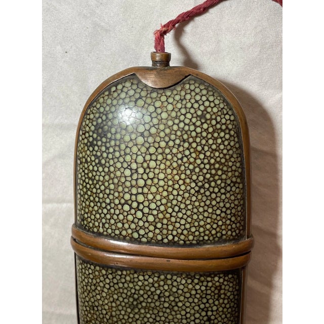 19th Century Rare Antique 19th Century Chinese Bronze Shagreen Stingray Glasses Case Holder For Sale - Image 5 of 14