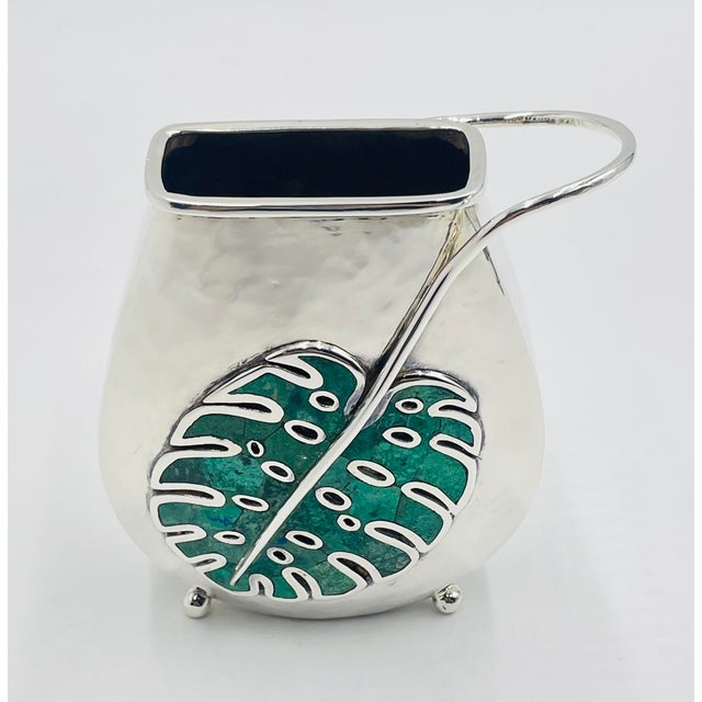 Mexican Vintage Silver & Malachite Vase by Emilia Castillo, Mexican Modernism For Sale - Image 3 of 17
