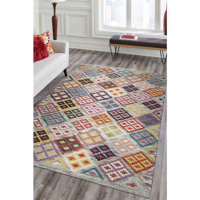 Contemporary 5x8 Nadia Kilim Multicolor Geometric Modern Flatweave Wool Carpet Rug For Sale - Image 3 of 6