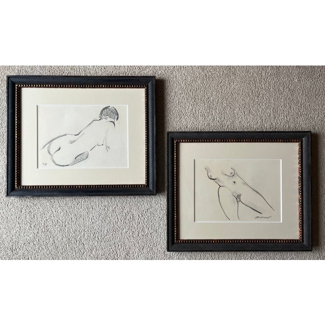 1960s Original Nude Drawings-Custom Framed-Signed-Set 2 For Sale - Image 5 of 9