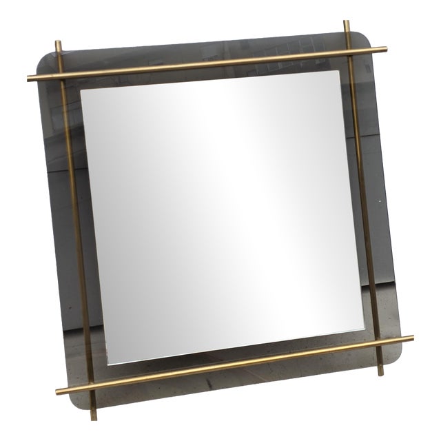 Minimalist Crystal and Tubular Brass Mirror from Zevi, 1970s For Sale