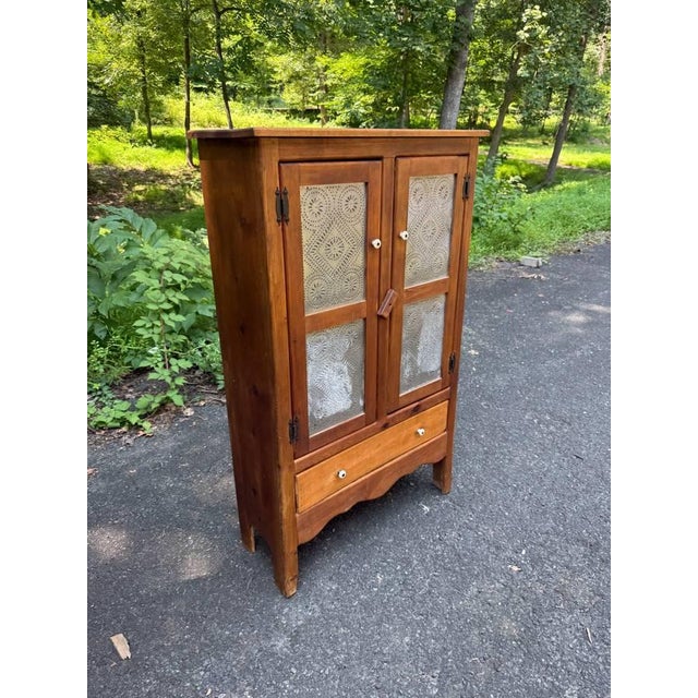 Farmhouse Vintage Early American Primitive Rustic Style Pie Safe Cabinet With Punched Tin Front Panels For Sale - Image 3 of 15