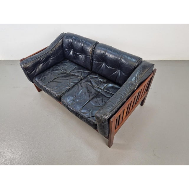 Mid-Century Modern Scandinavian Monte Carlo Sofa in Black Leather and Wood by Ingvar Stockum, 1965 For Sale - Image 10 of 18