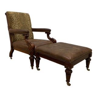 Ralph Lauren Leopard Arm Chair & Ottoman For Sale