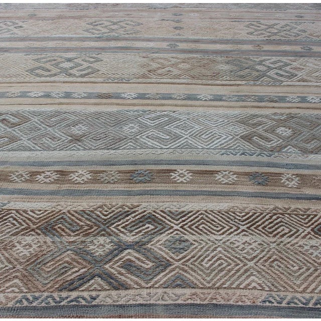 Striped Hand Woven Turkish Vintage Kilim With Geometric Designs For Sale In Atlanta - Image 6 of 12